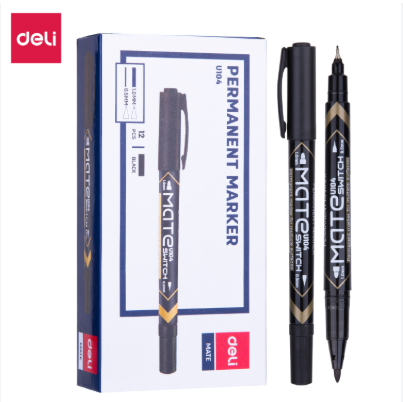 Bút lông dầu 2 đầu 1 màu Deli EU10420 - Đen