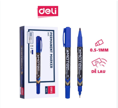 Bút lông dầu 2 đầu 1 màu Deli EU10420 - Xanh dương