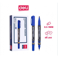 Bút lông dầu 2 đầu 1 màu Deli EU10420 - Xanh dương