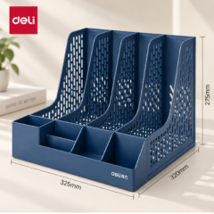 Kệ rổ 3 ngăn Deli E9847 - có khay cắm bút - Xanh dương