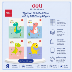Tập 200 trang Deli 80 gsm Khủng long Dino - 4 ô ly