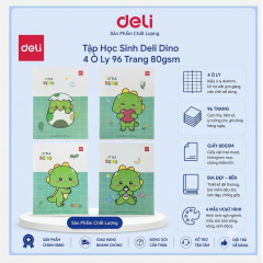 Tập 96 trang Deli 80 gsm Khủng long Dino - 4 ô ly