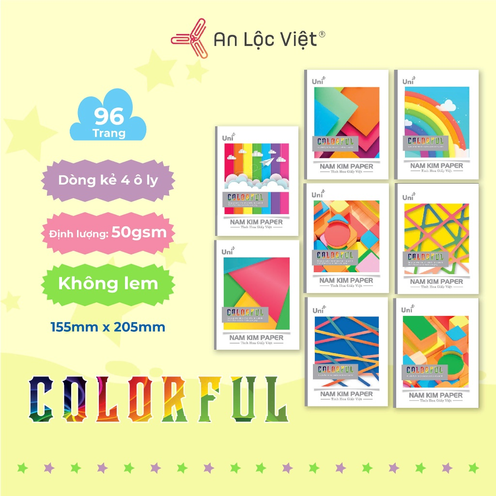 Tập 200 trang Colorful 50gsm - 4 ô ly