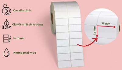Cuộn decal nhiệt 2 tem 35x22mm - 1.000 tem- R2-RC - Trắng