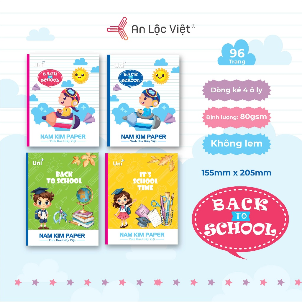 Tập 96 trang Back to School 80gsm - 4 ô ly