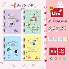 Set 4 cuốn sổ lò xo A5 Sweet Time - 120 trang (Tím - Vàng - Xanh dương - Xanh lá)