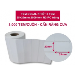 Cuộn decal nhiệt 3 tem 35x22mm x 3.000 tem R2-RC - Trắng