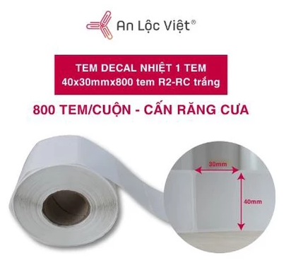 Cuộn decal nhiệt 1 tem 40x30mm x 800 tem R2-RC - Trắng