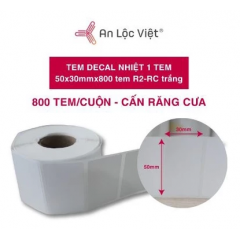 Cuộn decal nhiệt 1 tem 50x30mm x 800 tem R2-RC - Trắng