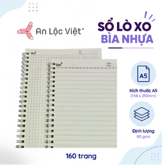 Sổ lò xo A5 160 trang - Bìa nhựa - Kem kẻ ngang