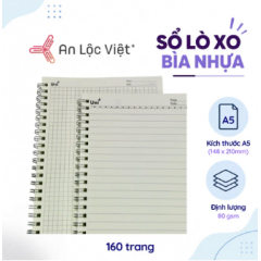 Sổ lò xo A5 160 trang - Bìa nhựa - Kem kẻ ngang