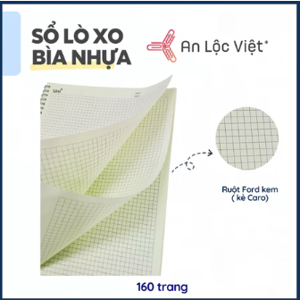 Sổ lò xo A5 160 trang - Bìa nhựa - Kem caro