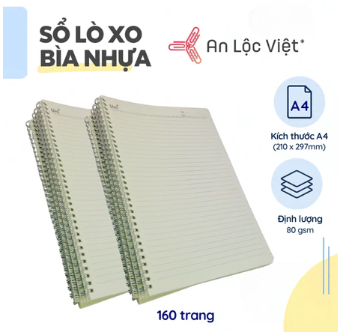 Sổ lò xo A4 160 trang - Bìa nhựa - Kem kẻ ngang
