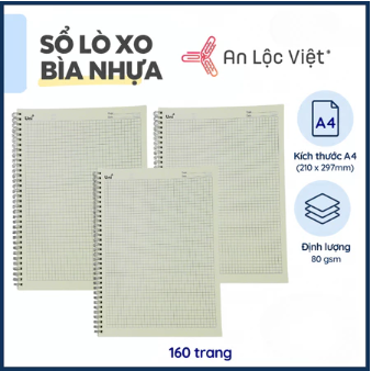 Sổ lò xo A4 160 trang - Bìa nhựa - Kem caro