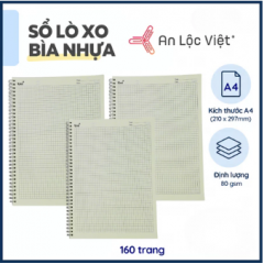 Sổ lò xo A4 160 trang - Bìa nhựa - Kem caro