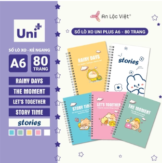 Set 5 cuốn Sổ lò xo A6 80 trang - Rainy Day - Story Time - The Moment - Lets Together - Stories