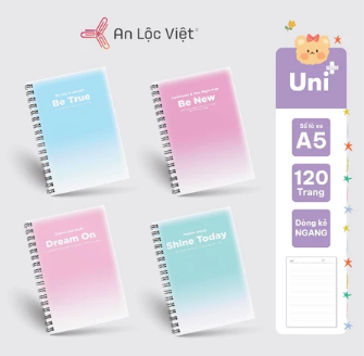 Set 4 cuốn Sổ lò xo A5 120 trang - Gradient - Dream On, Be New, Be True, Shine Today