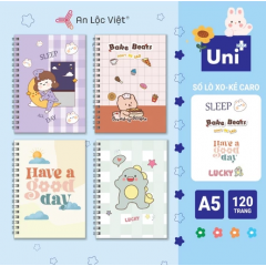 Set 4 cuốn sổ lò xo A5 - 120 trang kem caro (Good day - Bake bears - Sleep day - Lucky)